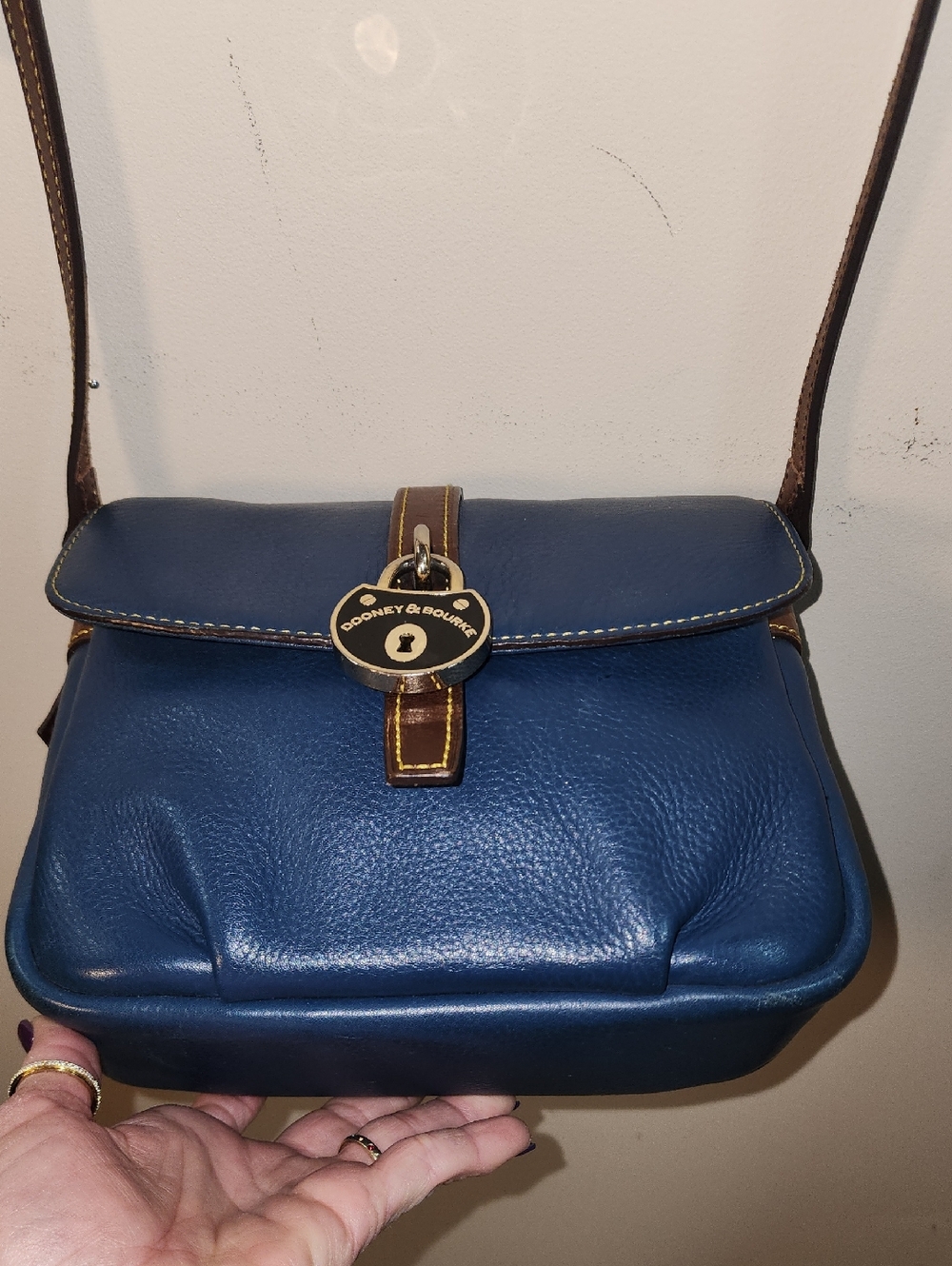 Dooney & Bourke Blue Pebble Soft Leather Crossbody with Brown Trim Locket - Picture 4 of 15